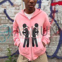 Cotton Acid Washed Zip-Up Hoodie