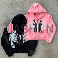 Cotton Acid Washed Zip-Up Hoodie