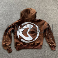 Vintage Stone Wash Terry Zip-Up Hoodie with Logo Printing