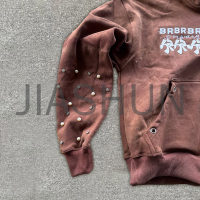 Vintage Stone Wash Terry Zip-Up Hoodie with Logo Printing