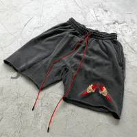 Stone Wash French Terry 100% Cotton Sweat Shorts with Raw Cut Hem