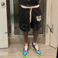 French Terry Loose 100% Cotton Sweat Shorts with Logo Embroidery
