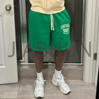 French Terry Loose 100% Cotton Sweat Shorts with Logo Embroidery