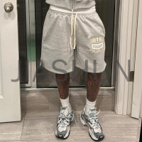 French Terry Loose 100% Cotton Sweat Shorts with Logo Embroidery