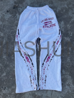 Acid Wash Sweatpants with Screen Print and Rhinestones