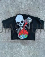 Distressed Patchwork Oversized Boxy Cropped T-Shirt