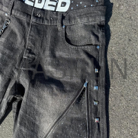 Double Waist Diamond Rhinestone Knee Baggy Cargo Denim Shorts