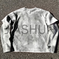 Dirty Wash Long Sleeve Shirt Vintage Logo Print Rhinestones
