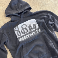 Vintage Wash Distressed French Terry Hoodie with Logo Print