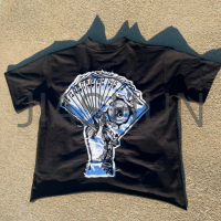 Vintage Distressed Oversize Cotton T-Shirt with Logo Embroidery
