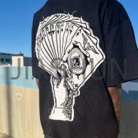 Vintage Distressed Oversize Cotton T-Shirt with Logo Embroidery