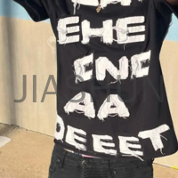 Vintage Distressed Oversize Cotton T-Shirt with Logo Embroidery