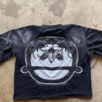 Acid Wash Printed Raw Cut Hem Cotton T-Shirt