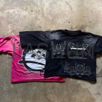 Acid Wash Printed Raw Cut Hem Cotton T-Shirt