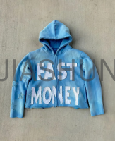 Oversize Acid Wash Sun-Faded Zip-Up Hoodie Embroidered French Terry