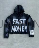 Oversize Acid Wash Sun-Faded Zip-Up Hoodie Embroidered French Terry