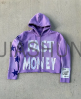 Oversize Acid Wash Sun-Faded Zip-Up Hoodie Embroidered French Terry