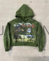 Oversized Acid Wash Sun Faded Hoodie with DTG Print