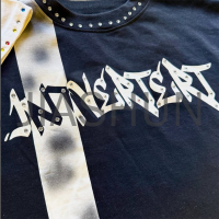 Loose Cotton T-Shirt with Raw Cut Hem Splicing and Bling Rhinestones