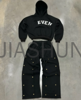 100% Cotton French Terry Hoodie and Sweatpants Set with Rivets