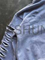 Acid Wash Distressed Oversized Hoodie with DTG Print