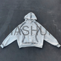 French Terry Dirty Wash Boxy Fit Print Drop Shoulder Hoodie