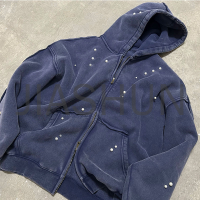 Acid Wash Vintage Terry Cotton Oversized Boxy Fit Zip-Up Hoodie