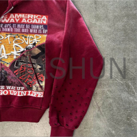 Ripped Sun Faded Acid Wash Distressed Zipper Hoodie