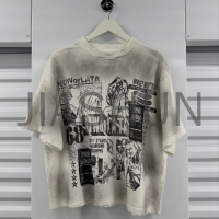 Distressed Dirty Washed O-Neck Graphic T-Shirt