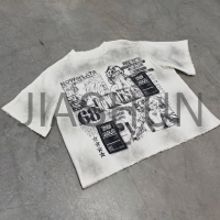 Distressed Dirty Washed O-Neck Graphic T-Shirt