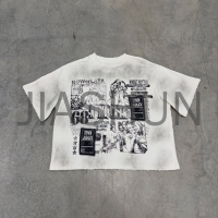 Distressed Dirty Washed O-Neck Graphic T-Shirt