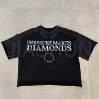 Oversized Boxy Distressed Crop Tee with Rhinestones