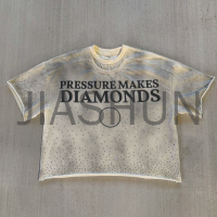 Oversized Boxy Distressed Crop Tee with Rhinestones