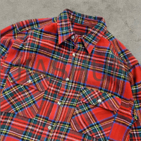 Plaid Flannel Oversized Boxy Button Up Shirt with Embroidery