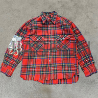 Plaid Flannel Oversized Boxy Button Up Shirt with Embroidery