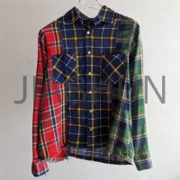 Heavyweight Splicing Plaid Flannel Long Sleeve Button Up Shirt