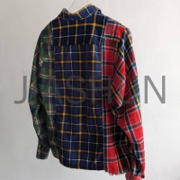 Heavyweight Splicing Plaid Flannel Long Sleeve Button Up Shirt