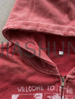 Oversized Washed Distressed Zip-Up Hoodie with Graphic Print