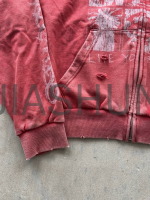 Oversized Washed Distressed Zip-Up Hoodie with Graphic Print