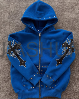 Vintage Wash Terry Knit Oversized Rivet Zip-Up Hoodie Set