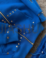 Vintage Wash Terry Knit Oversized Rivet Zip-Up Hoodie Set