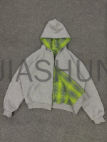 Double Zipper Boxy Fit Drop Shoulder Reversible Striped Hoodie