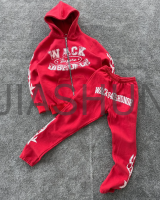 Red Baggy Cropped Sweat Suit with All Print