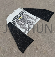 Sporty Long Sleeve T-Shirt with Rhinestone Print