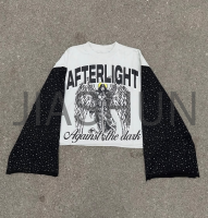 Sporty Long Sleeve T-Shirt with Rhinestone Print