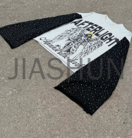 Sporty Long Sleeve T-Shirt with Rhinestone Print