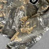 French Terry Camo Distressed Studded Chenille Zip-Up Hoodie