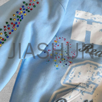 Oversized Sun Faded Acid Wash French Terry Rhinestone Hoodie