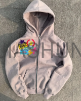 Waterproof Cotton Oversized Zip-Up Printed Hoodie