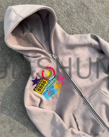 Waterproof Cotton Oversized Zip-Up Printed Hoodie